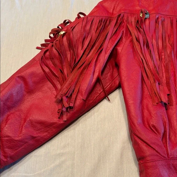 Women's VTG MPW Western 100% Red Fringe Leather Jacket , S , $59 - Picture 9 of 14